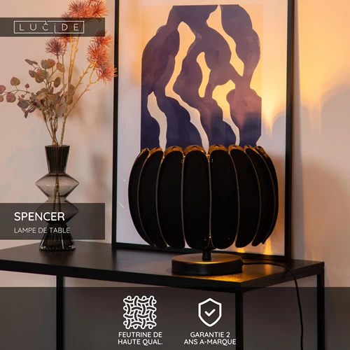 Lucide SPENCER - Lampe de table - Ø 30 cm - 1xE27 - Noir - USP